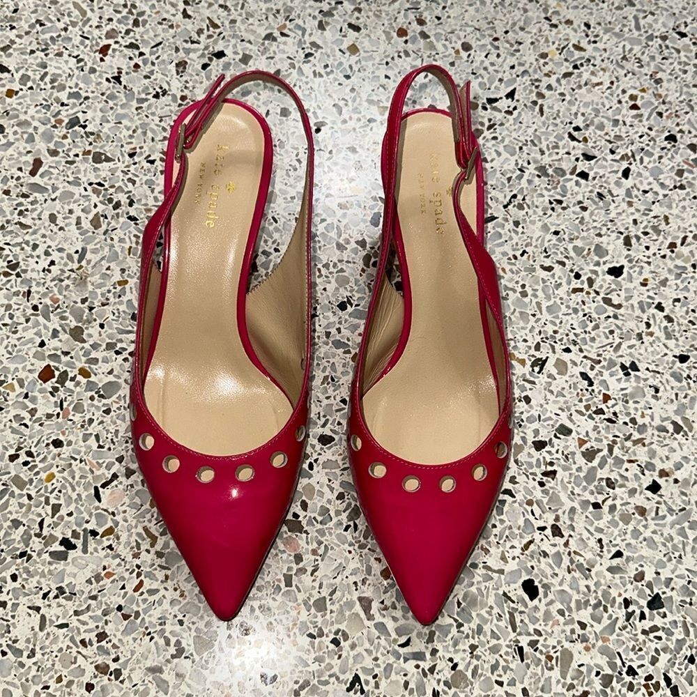 Kate Spade Stephany Hot Barbie Pink Patent Leather Sling Back Heels 8.5
